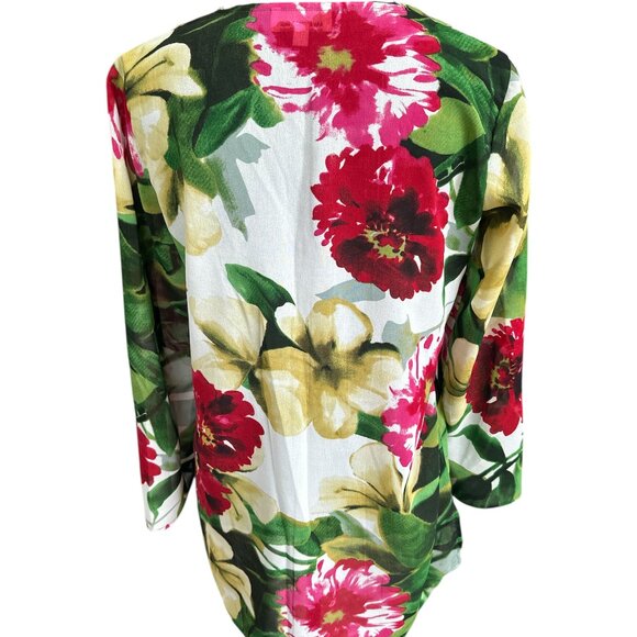 Carmen Small Sheer Green & Pink Sheer Floral 3/4 Sleeve Beaded Blouse - Picture 4 of 4